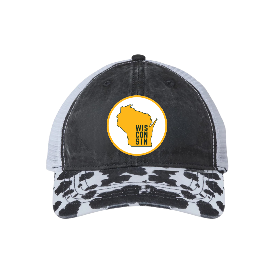 Green/Gold Cow Print Trucker Hat