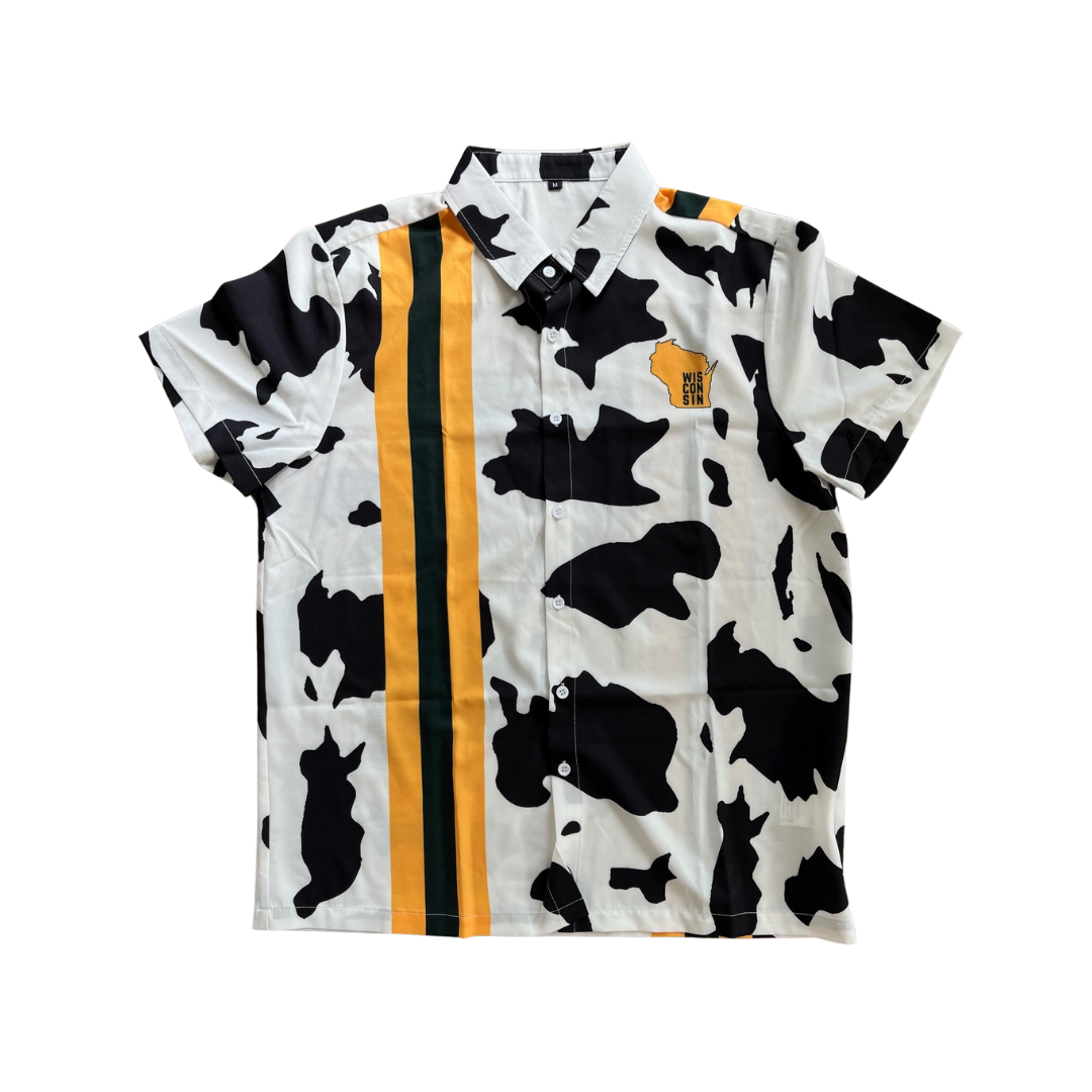 Green/Gold Cow Retro Button-Down
